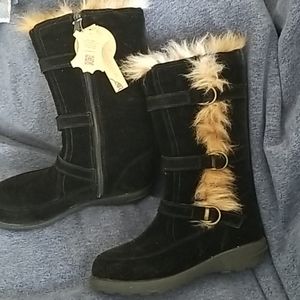Lamo boots blk suede faux tan fur size 9